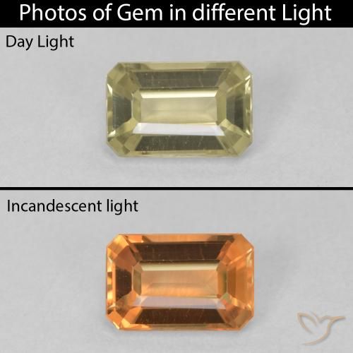 0.93ct Naturel Jaune clair Diaspore Couleur Changeant, Taille émeraude, VVS