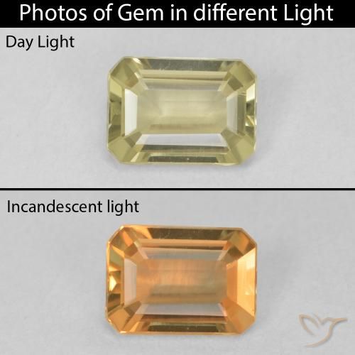 0.74ct Naturel Jaune clair Diaspore Couleur Changeant, Taille émeraude, VVS