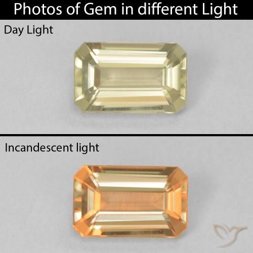 0.81ct Naturel Jaune moelleux Diaspore Couleur Changeant, Taille émeraude, VVS