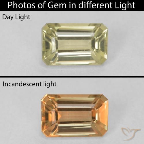 0.79ct Naturel Jaune clair Diaspore Couleur Changeant, Taille émeraude, VVS