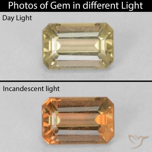 0.88ct Naturel Jaune clair Diaspore Couleur Changeant, Taille émeraude, VVS