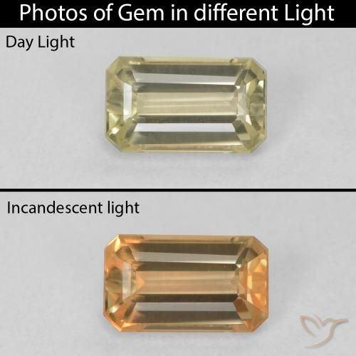 0.74ct Naturel Jaune moelleux Diaspore Couleur Changeant, Taille émeraude, VVS