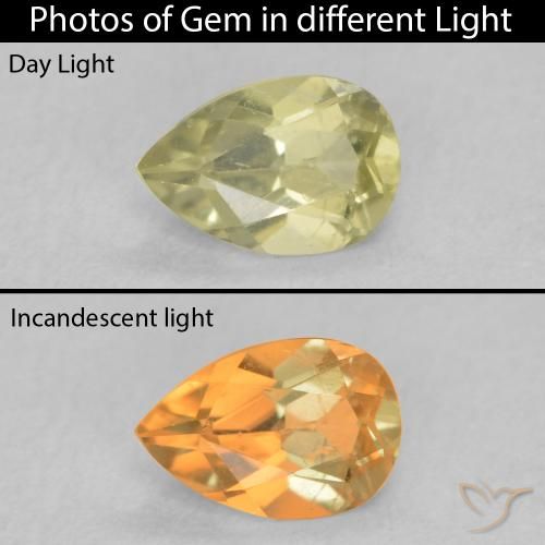 0.44ct Naturel Jaune moyen Diaspore Couleur Changeant, En forme de poire, VS