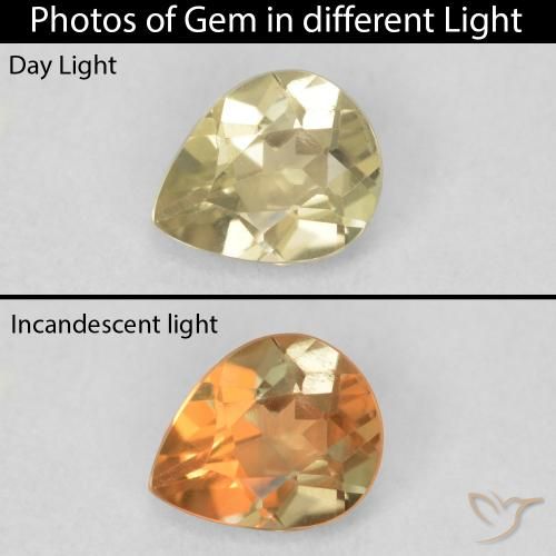 0.60ct Naturel Jaune clair Diaspore Couleur Changeant, En forme de poire, VS