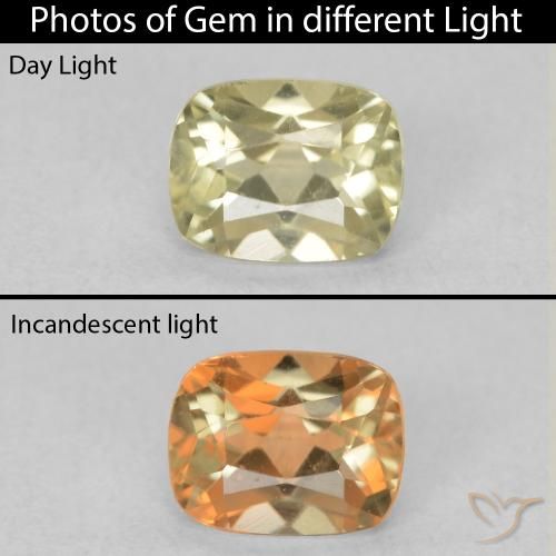 0.81ct Naturel Jaune très clair Diaspore Couleur Changeant, Coussin, VVS