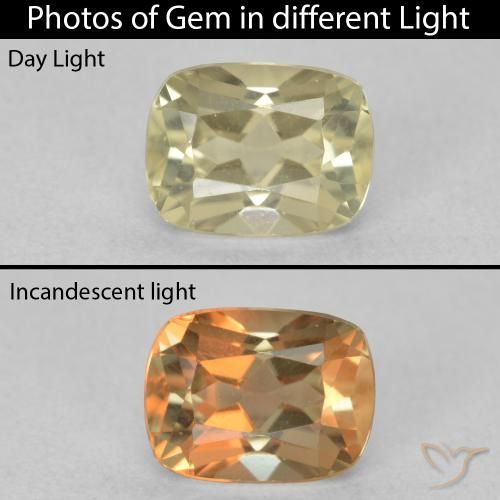 1.19ct Naturel Jaune clair Diaspore Couleur Changeant, Coussin, VVS