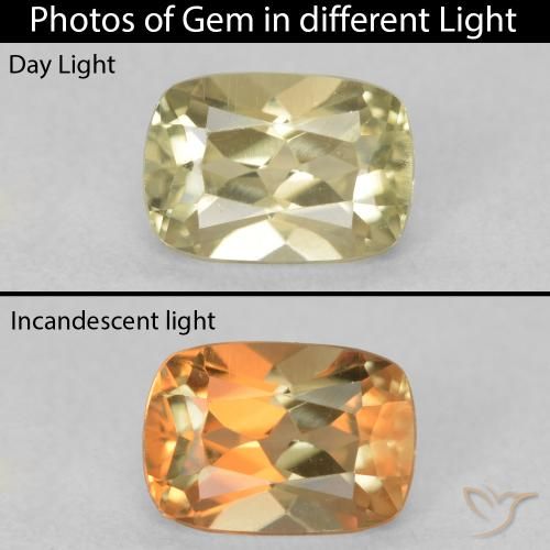 0.89ct Naturel Jaune clair Diaspore Couleur Changeant, Coussin, VVS