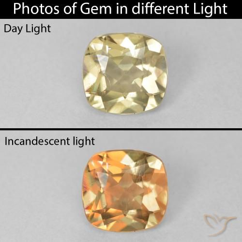 0.71ct Naturel Jaune clair Diaspore Couleur Changeant, Coussin, VS