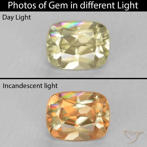 0.66ct Naturel Jaune clair Diaspore Couleur Changeant, Coussin, VS