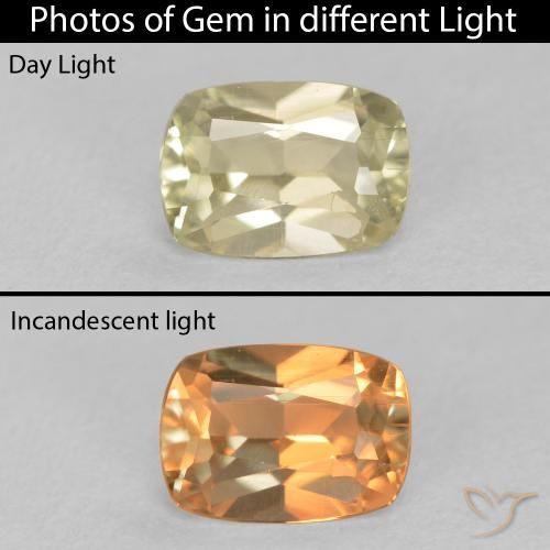 0.85ct Naturel Jaune clair Diaspore Couleur Changeant, Coussin, VS
