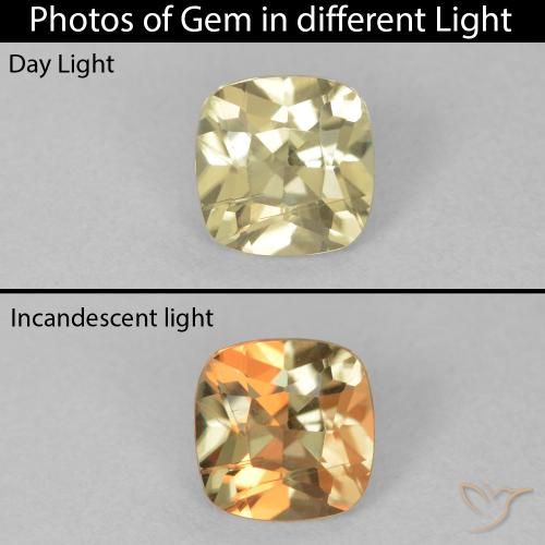 Diaspore Couleur Changeant Jaune clair naturelle Coussin, 0.87 ct, VS