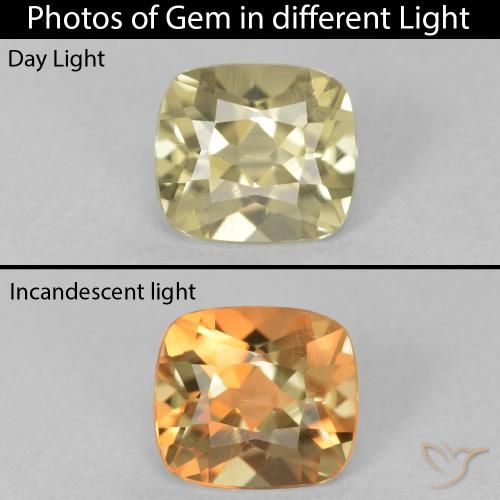 0.86ct Naturel Jaune pâle Diaspore Couleur Changeant, Coussin, VS