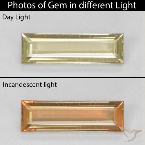 1.08ct Naturel Jaune très pâle Diaspore Couleur Changeant, Baquette, VVS-VS