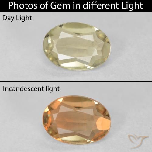 Diaspore Couleur Changeant Jaune clair naturelle ovale, 0.36 ct, VVS-VS
