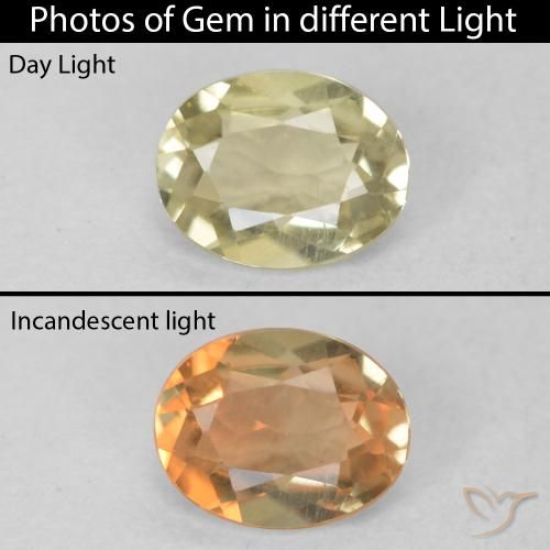 0.51ct Naturel Jaune moelleux Diaspore Couleur Changeant, ovale, VVS-VS