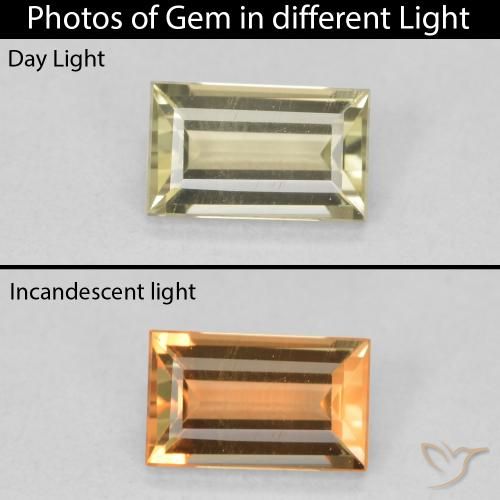 0.86ct Naturel Jaune clair Diaspore Couleur Changeant, Baquette, VVS-VS