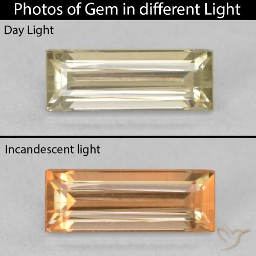 1.01ct Naturel Jaune clair Diaspore Couleur Changeant, Baquette, VVS-VS