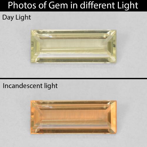 0.69ct Naturel Jaune clair Diaspore Couleur Changeant, Baquette, VVS-VS
