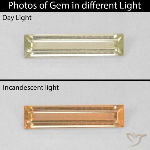 0.79ct Naturel Jaune clair Diaspore Couleur Changeant, Baquette, VVS-VS