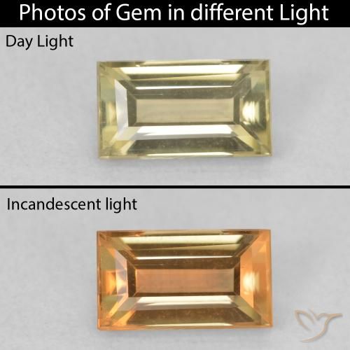 0.77ct Naturel Jaune clair Diaspore Couleur Changeant, Baquette, VVS-VS