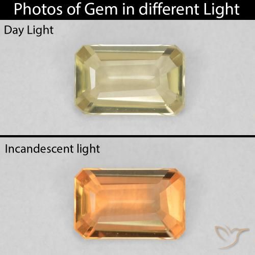 0.28ct Naturel Jaune clair Diaspore Couleur Changeant, Taille émeraude, VVS-VS