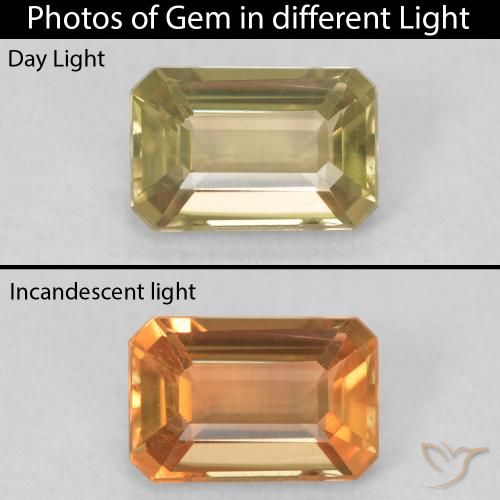 1.14ct Naturel Jaune doré Diaspore Couleur Changeant, Taille émeraude, VVS-VS
