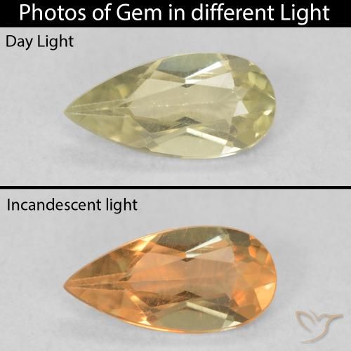 0.55ct Naturel Jaune clair Diaspore Couleur Changeant, En forme de poire, VS