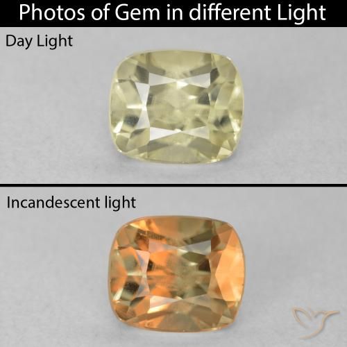 0.68ct Naturel Jaune clair Diaspore Couleur Changeant, Coussin, VVS-VS