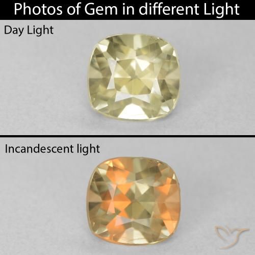 0.76ct Naturel Jaune clair Diaspore Couleur Changeant, Coussin, VVS-VS