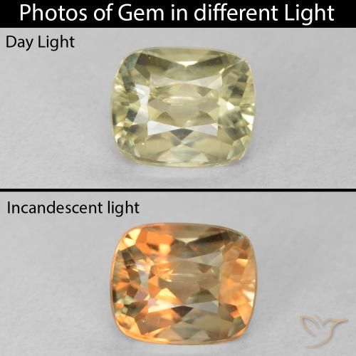 0.96ct Naturel Jaune clair Diaspore Couleur Changeant, Coussin, VVS-VS