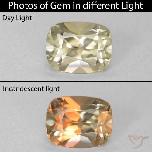 Diaspore Couleur Changeant Beige jaune naturelle Coussin, 0.86 ct, VVS-VS