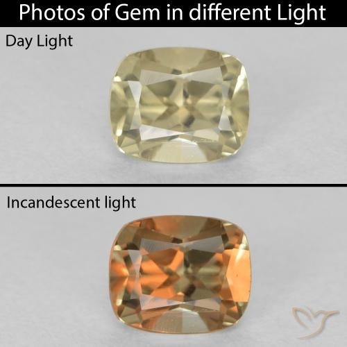 0.71ct Naturel Jaune très clair Diaspore Couleur Changeant, Coussin, VVS-VS