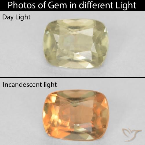 Diaspore Couleur Changeant Jaune clair naturelle Coussin, 0.45 ct, VVS-VS