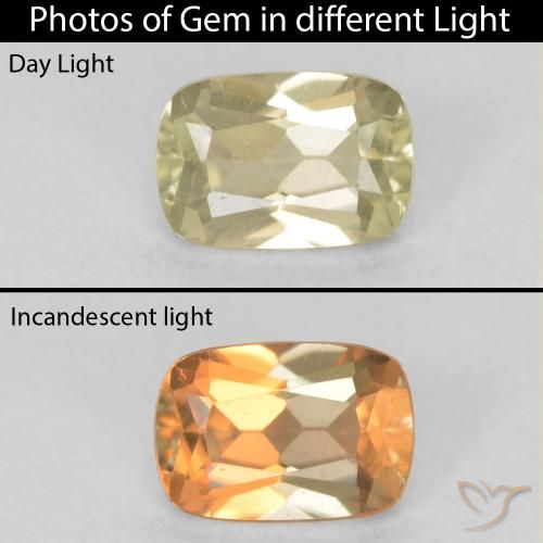 0.74ct Naturel Jaune clair Diaspore Couleur Changeant, Coussin, VVS-VS