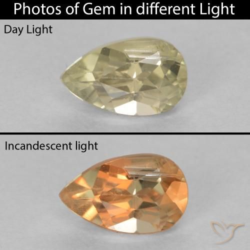 0.41ct Naturel Jaune moyen Diaspore Couleur Changeant, En forme de poire, VS