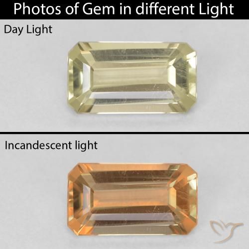 0.74ct Naturel Vert jaunâtre Diaspore Couleur Changeant, Taille émeraude, VS