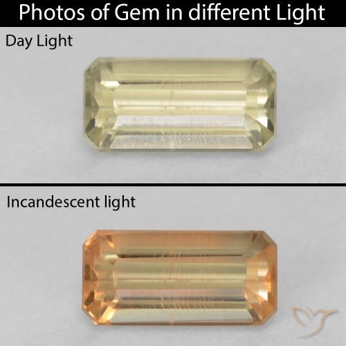 1.06ct Naturel Jaune clair Diaspore Couleur Changeant, Taille émeraude, VVS-VS