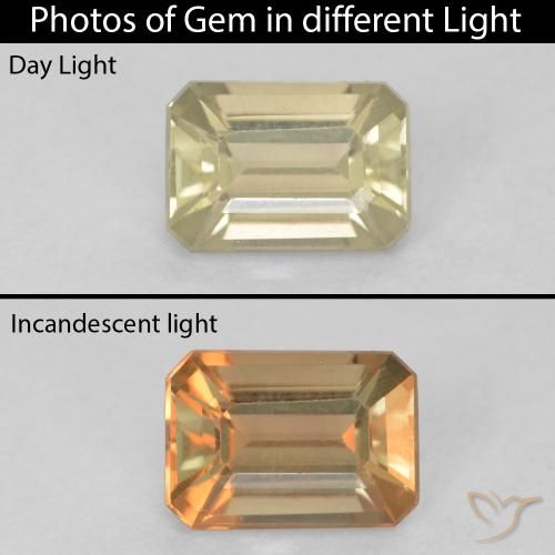 0.86ct Naturel Jaune moelleux Diaspore Couleur Changeant, Taille émeraude, VVS-VS