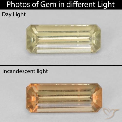 1.12ct Naturel Jaune moelleux Diaspore Couleur Changeant, Taille émeraude, VVS-VS