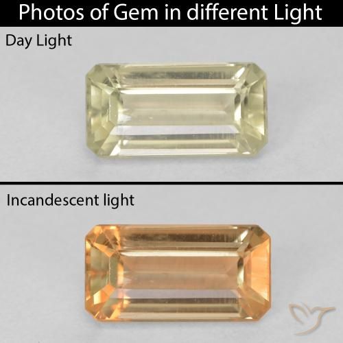 1.34ct Naturel Jaune moelleux Diaspore Couleur Changeant, Taille émeraude, VVS-VS