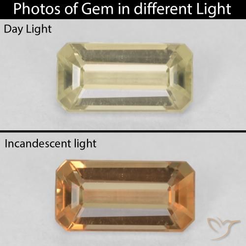 0.55ct Naturel Jaune moelleux Diaspore Couleur Changeant, Taille émeraude, VVS