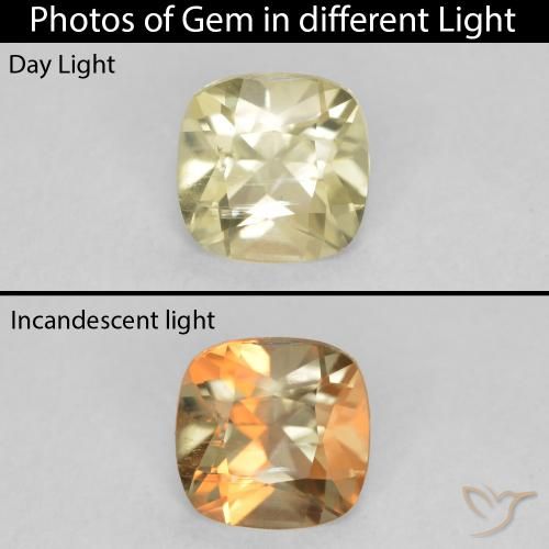 0.75ct Naturel Jaune clair Diaspore Couleur Changeant, Coussin, VS