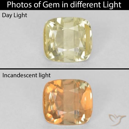 0.76ct Naturel Jaune clair Diaspore Couleur Changeant, Coussin, VS-SI