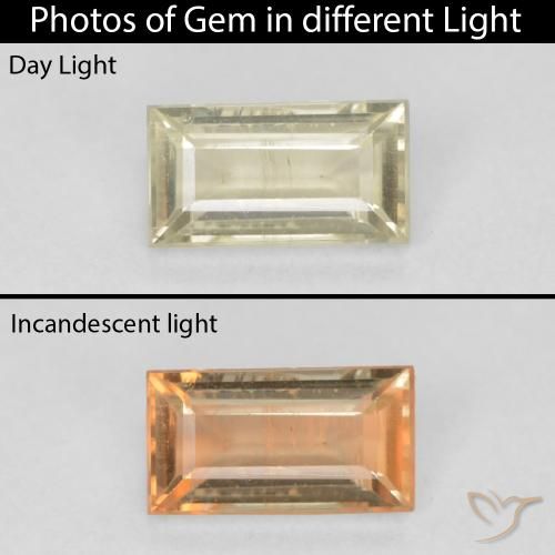 0.53ct Naturel Jaune clair Diaspore Couleur Changeant, Baquette, VS