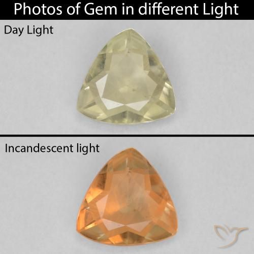0.55ct Naturel Beige jaune Diaspore Couleur Changeant, Trillion, VS