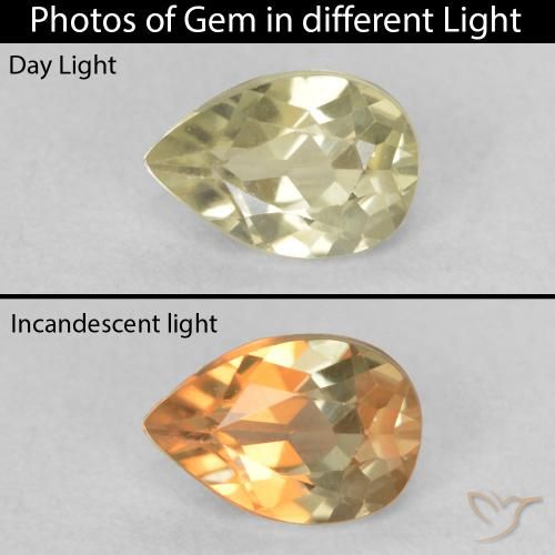 0.50ct Naturel Jaune clair Diaspore Couleur Changeant, En forme de poire, VVS-VS