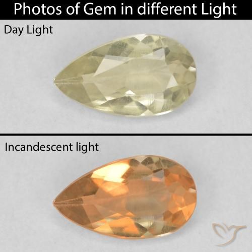 0.54ct Naturel Jaune clair Diaspore Couleur Changeant, En forme de poire, VVS-VS