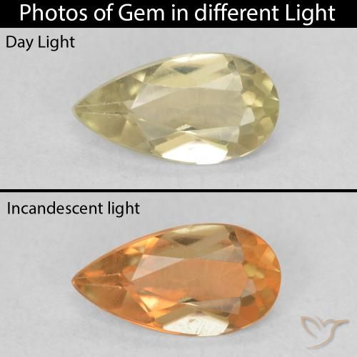 0.55ct Naturel Jaune clair Diaspore Couleur Changeant, En forme de poire, VVS-VS