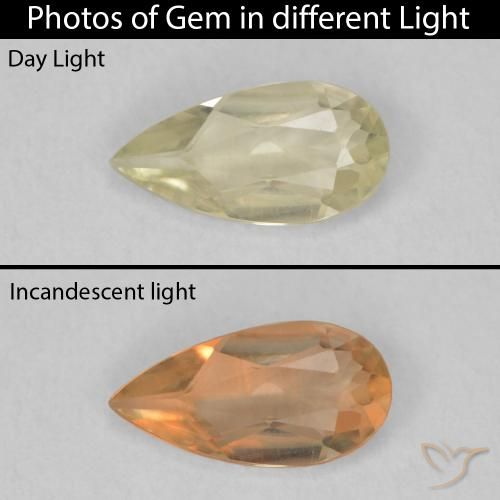 0.71ct Naturel Jaune clair Diaspore Couleur Changeant, En forme de poire, VVS