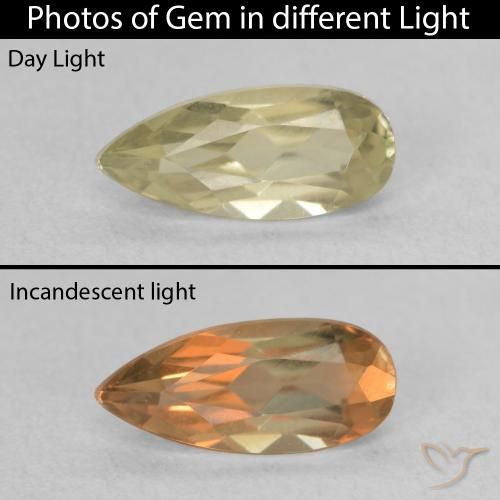 0.97ct Naturel Vert jaunâtre Diaspore Couleur Changeant, En forme de poire, VVS